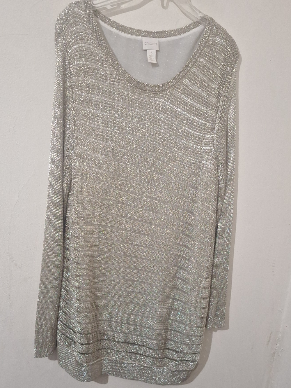 Chico's Silver Metallic Knit Long-Sleeve Top
